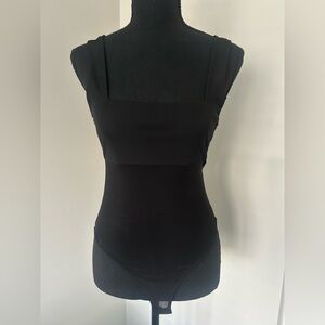 Zara Black Sheer Mesh Panel Bodysuit Small NWT Square Neck